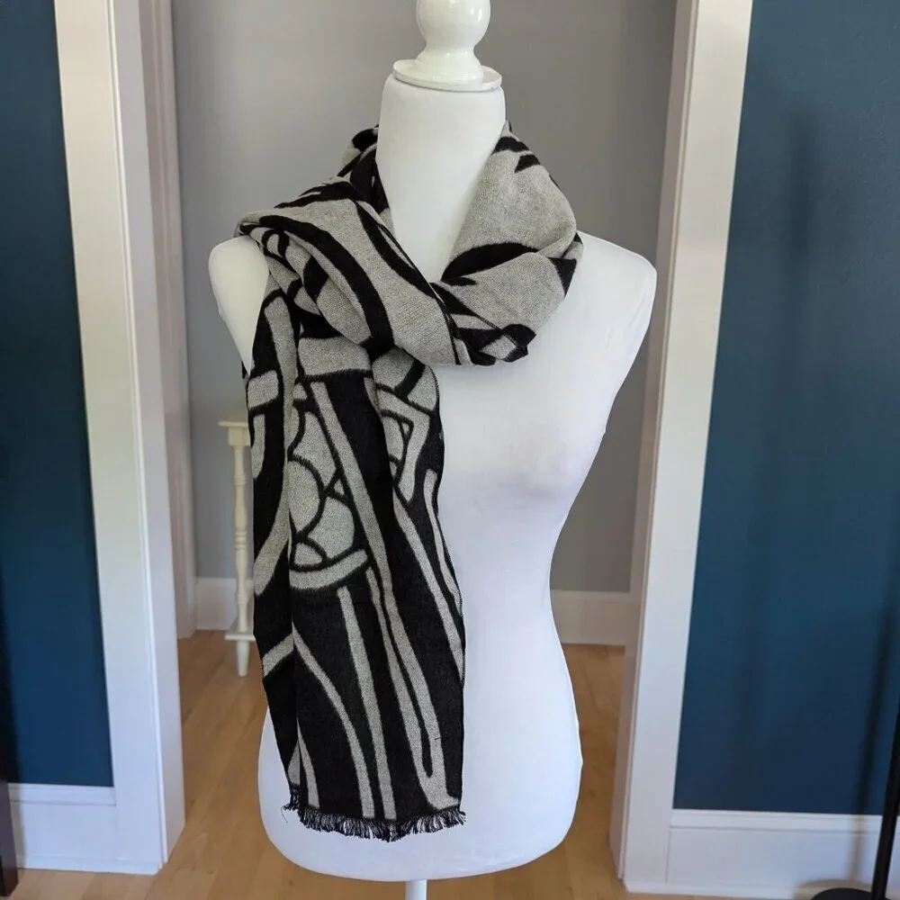 The Book Of Kells Reversible Celtic Winter Scarf Grey And Black - Picture 8 of 8